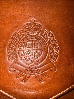 Vintage Polo Ralph Lauren Made in Italy Embossed Crest Leather Envelope Clutch